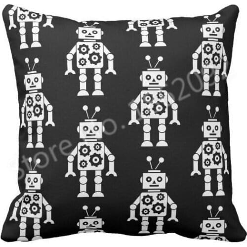 Novelty Black White Robot Pattern Kids Throw Pillow Case Cushion Cover Robots Kid Boy Room Decoration Cool Xmas Birthday Gifts