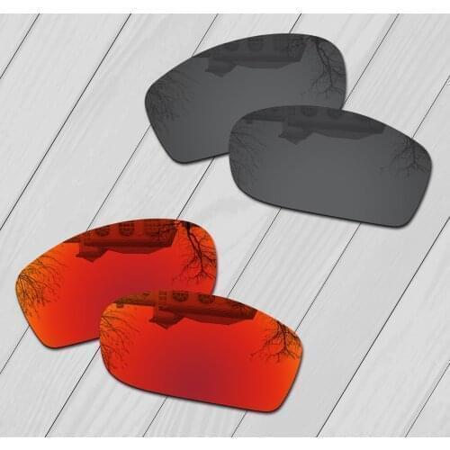 E.O.S 2 Pairs Black and Fire Red Polarized Replacement Lenses for Oakley Dispute OO9233 Sunglasses