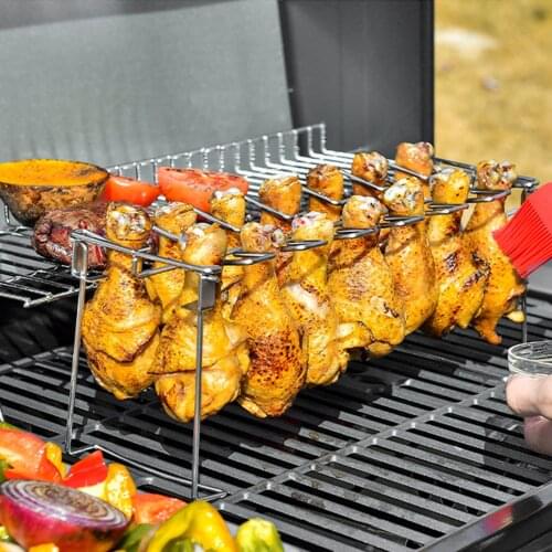Chicken Leg Wing Rack 14 Slots Stainless Steel Metal Roaster Stand with Drip Tray for Smoker Grill Oven BBQ Picnic