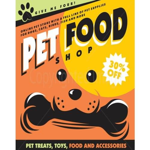 PET SHOP FOOD GIVE ME FOUR LARGE METAL TIN SIGN POSTER VINTAGE STYLE PLAQUE