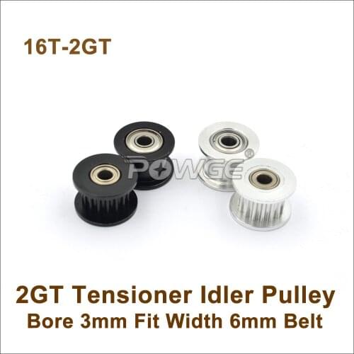 POWGE 10pcs 16 Teeth 2GT Idler Pulley Bore 3mm For Width 6mm 2GT Belt 16Teeth 16T 2M GT2 Passive Pulley With Bearing 16-2GT