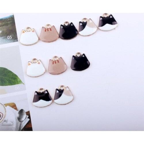 Multicolor Cat Head Pendant 15*15mm Enamel Gold Japanese Charms DIY Jewelry Accessories For Handmade Necklace Keychains