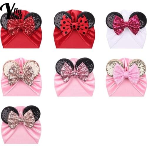 Yundfly Comfortable Warm Velvet Children Hat Glitter Sequins Cartoon Bowknot Infant Cap Baby Girls Headwear Christmas Decoration