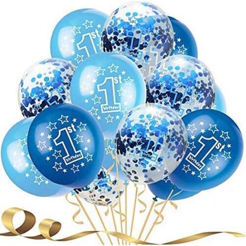 15pcs 1st Boy Happy Birthday Party Confetti Balloons First Birthday Decorations 12 Inch Navy Blue Latex Helium Balloons for Baby