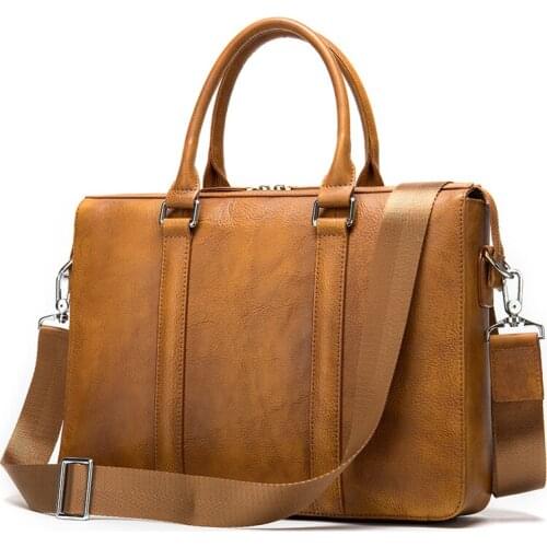 Vintage mens leather briefcase fashion business 14-inch computer handbag hand-painted business bag bolsos bolso de mano Solid