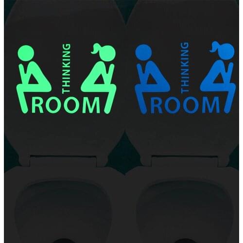 Funny Thinking Room Luminous Toilet Sticker Cartoon Glow in the Dark Bathroom Sticker Washroom WC Wall Decoration Sticker Decal