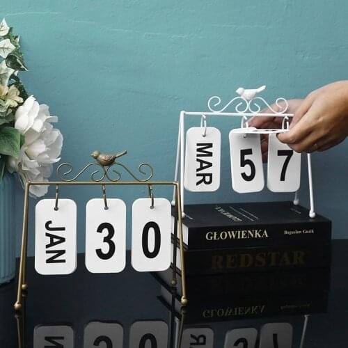 DIY Iron Bird Page Flip Calendar Decoration Crafts Creative Wooden Perpetual Calendar Home Decoration Accessories Modern
