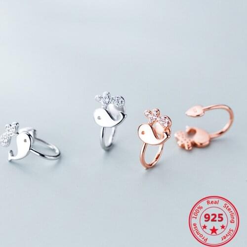 Korean Version Silver 925 Womens Earrings Delicate Fashion Rose Gold Whale Fish Ear Clip Gift For Woman Jewelry