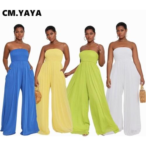 CM.YAYA 2021 Summer Jumpsuit Women Sleeveless Strapless Loose Jumpsuits Office Lady High Street Outfits Fashion Street