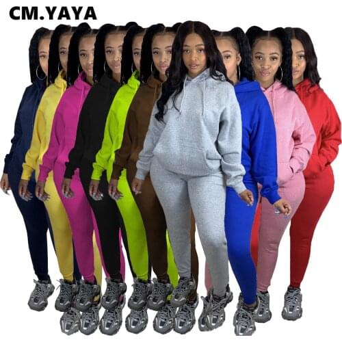 CM.YAYA Active Sweatsuit Two 2Piece Set for Women Winter Fitness Outfit Fleece Pullover Hoodies +Jogger Pants Matching Tracksuit