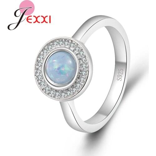 Simple Round Blue Opal Stone Genuine 925 Sterling Silver Finger Ring For Women Fashion Wedding Jewelry Wholesale