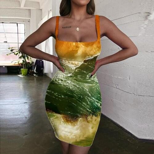 Giyu Brand Waves Dresses Women Monster 3d Print Sail Halter Sleeveless Womens Clothing Plus Size Beach Korean Style Fashion