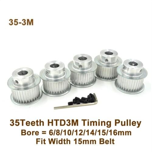 POWGE 35 Teeth 3M Timing Pulley Bore6/8/10/12/14/15/16mm Fit W=15mm HTD 3M Synchronous Belt 35T 35Teeth HTD3M Pulley CNC Machine