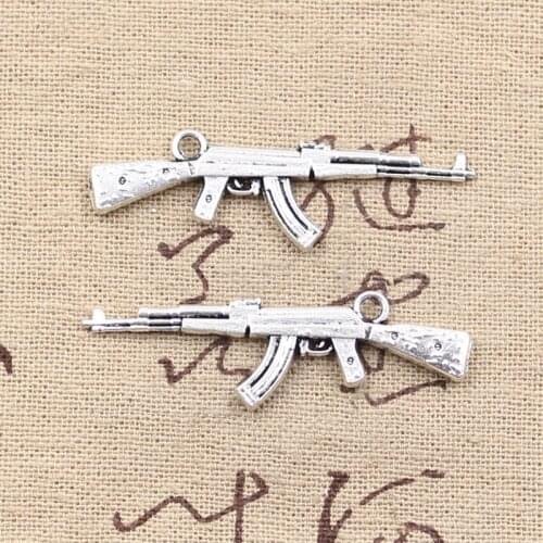 10pcs Charms Machine Gun Assault Rifle ak-47 44x15mm Antique Silver Color Pendants Making DIY Handmade TibetanJewelry