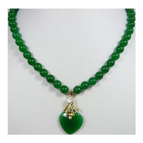 2 styles! beautiful 8mm green jade beads with green heart jade pendant necklace for anniverary and party