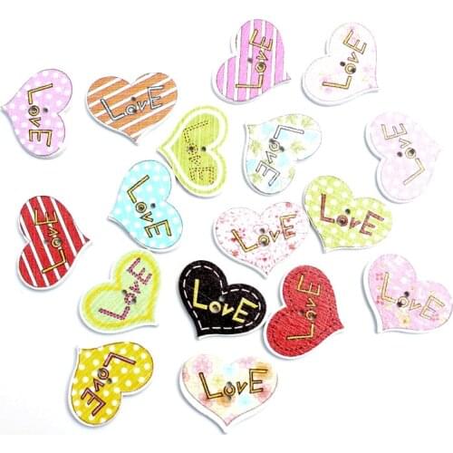 50pcs Mixed 24x19mm Heart Love Wooden Buttons For Clothes Needlework Scrapbooking Crafts Diy Sewing Accessories Wood Decoration
