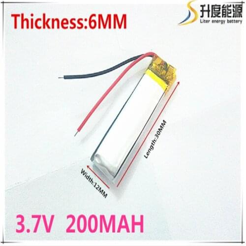 Free shipping Polymer battery 200 mah 3.7V 601230 smart home MP3 speakers Li-ion battery for dvr,GPS,mp3,mp4,cell phone,speak