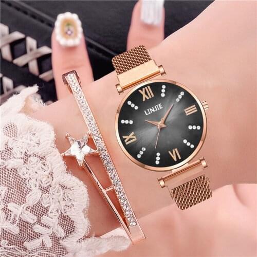 Women Roma Numbers Magnetic Strap Watches Luxury Ladies Quartz Diamond Wristwatches Clock Relogio Feminino