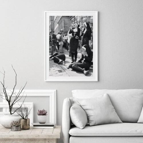 Rebellious Nuns Print Black and White Photography Poster Nuns Smoking Wall Art Picture Canvas Painting Home Room Wall Decor