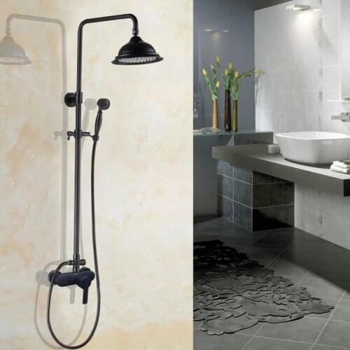 Black Oil Rubbed Bronze Wall Mounted Bathroom Rainfall Shower Faucet Set Single Lever Mixer Tap ahg153