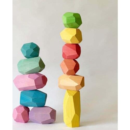 INS Nordic Wooden Colored Building Block Jenga Baby Educational Funny Toys Stone Shape Balance Blocks Kids Creative Toy