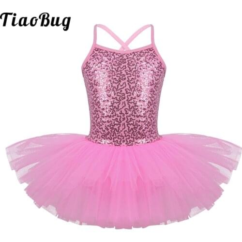 TiaoBug Children Sleeveless Ballerina Fairy Prom Party Costume Sequin Ballet Tutu Dress Girls Gymnastics Leotard Kids Dance Wear