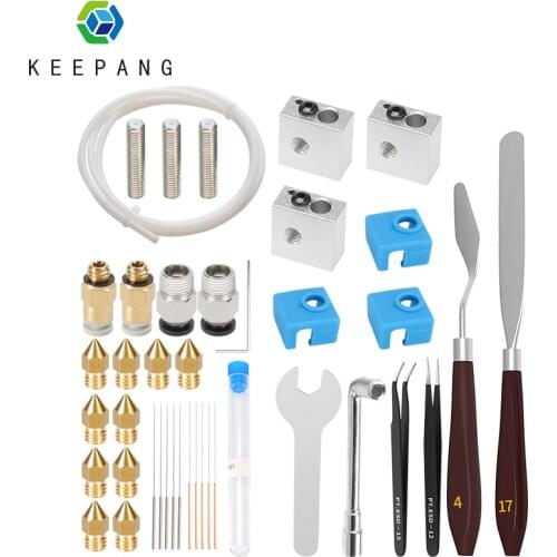 Kee Pang 3D printer parts kit mk8 nozzle 3D printer platform cleaning tool set Heated Block Throat Pneumatic Connector
