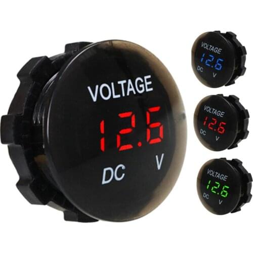 Round Waterproof Auto Boat Car Motorcycle 12V-24V LED Digital Voltmeter Voltage Volt Display for Car Motorcycle Voltage Tester