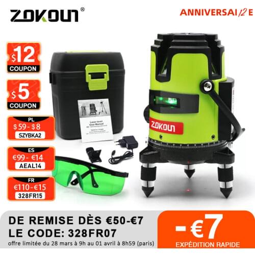ZOKOUN M05D 6 points 5 lines Laser Lines tilt slash functional and Outdoor Mode - Receiver Self-leveling Line Laser Level