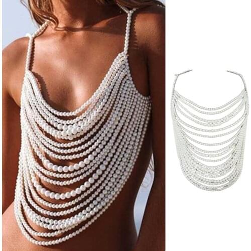 Boho Multilayer Metal Chain Body Jewelry Bralette Women Chest Harness Necklace Beach Bikini Nightclub Underwear Bra C1FE