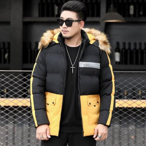 Winter Ins Oversize Mens Jacket Cotton Padded Fur Collar Hooded Jacket Zipper Coat Outer Streetwear Thicken Warm Parka XL-8XL