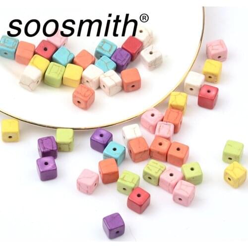Wholesale Natural Stone Colorful Cube Turquoise Spacer Turquoises Beads Loose Spacer Beads For Jewelry Making DIY Bracelet