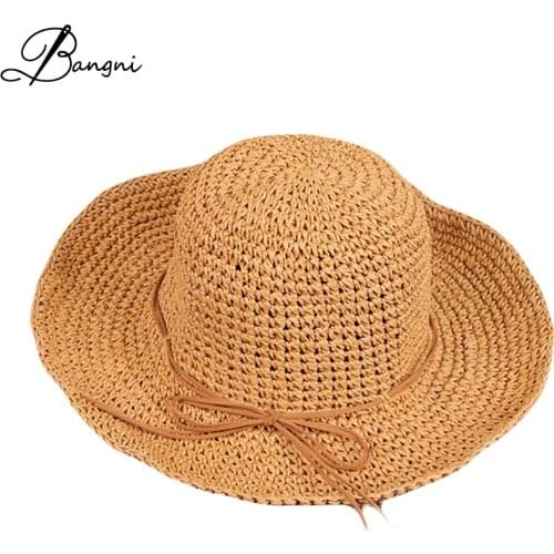 2017 Summer Solid Raffia Straw Bucket Hat Fishman Cap Foldable Crocheted Straw Hat Girls Beach Parent-child Wide Brim Sun Hats