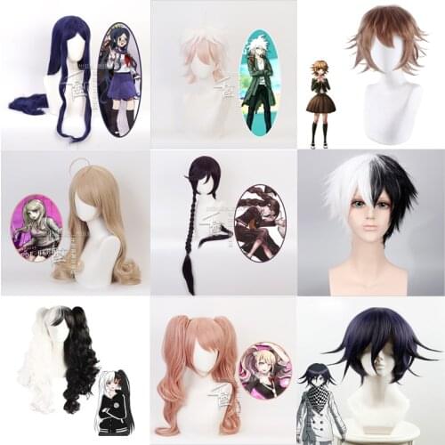 1:1 Danganronpa: Trigger Happy Havoc Cosplay Wigs Mikan Tsumiki Playing Short Black Purple Long Straight Hair Halloween 100cm