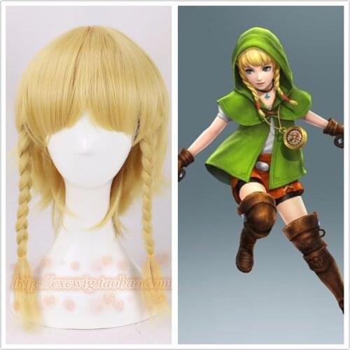 Hyrule Warriors Cosplay Wig Female Linkle Golden Braids Women Link Rinkuru Synthetic Hair for Adult Role Play + Free Wig Cap