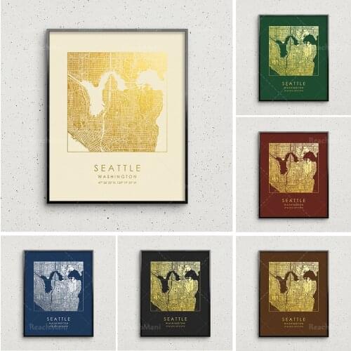Seattle map printing, gold and silver Seattle square map, Seattle wall decoration, Seattle street map, Fathers Day gift