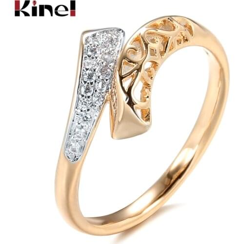 Kinel Hot Boho Ethnic Bride Wedding Rings 585 Rose Gold Natural Zircon Flowers Ring for Women Vintage Fine Jewelry