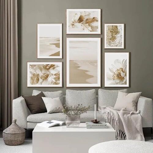 Golden Leaves Poster Beach Plant Wall Canvas Painting Luxury Art Prints Sunset Posters Nordic Wall Pictures Living Room Decor