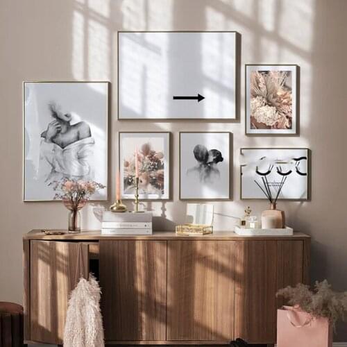 Simple Nordic black and white watercolor dyed lovers flower combination photo wall decoration picture inkjet painting