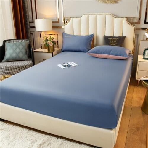 1Pc Bed Cover Queen Size Solid Color Fitted Sheet with Elastic Couvre Lit for Double Beds King Size Fitted Sheet (No Pillowcase)