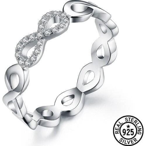 Real 925 Sterling Silver Ring Twist Zircon Infinity Bridal Band Rings For Women Eternity Promise Statement Engagement Jewelry