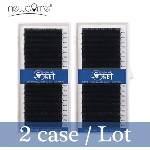 NEWCOME 2 Cases 3D Individual Eyelash Extenion Makeup Fake Silk Mink Eye Lashes All Size Natural Soft Cilios Professional Use
