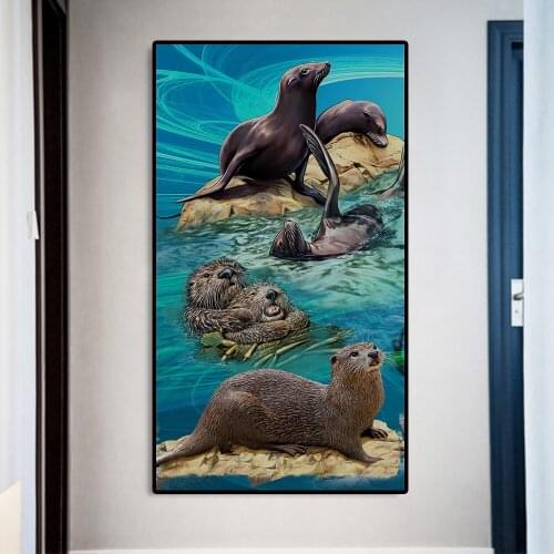 Cartoon Sea Lion Otter Animal Pictures Canvas Painting Wall Art Prints Kid Room Childs Room Living Room Picture Home Decoration