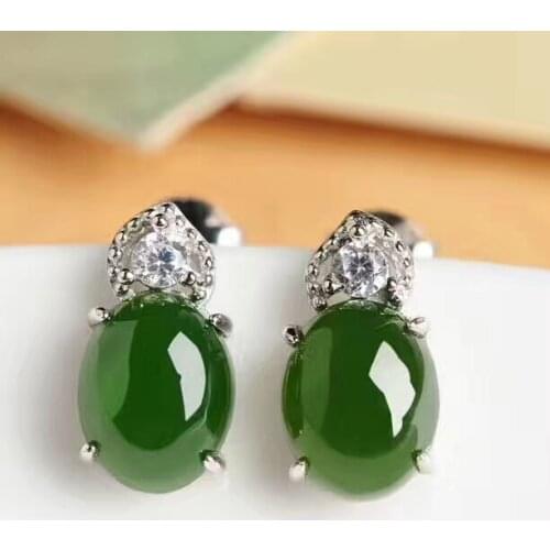 Natural green jasper gem stud earrings 925 silver natural gemstone earrings fashion Hydrangea heart women party gift jewelry