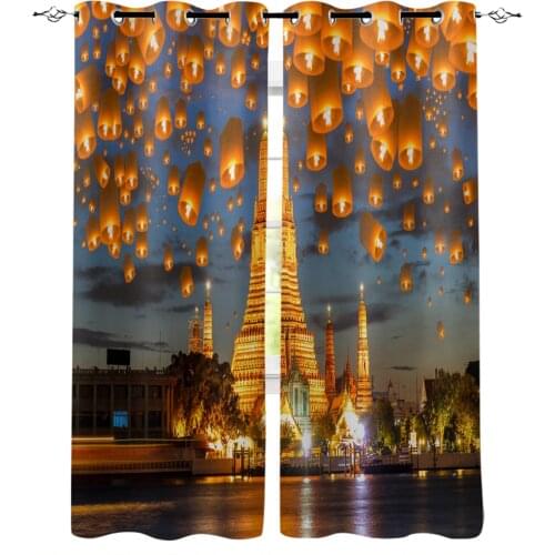 Kongming Lantern Night Building Window Curtains Bedroom Kitchen Drapes Panel Home Decor Curtains for Living Room