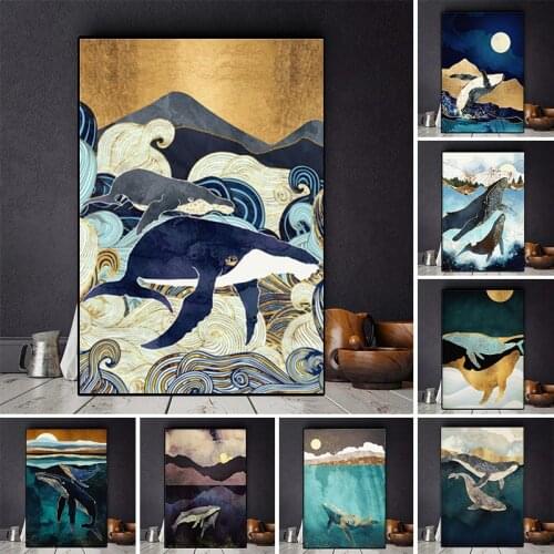 Nordic Modern Abstract Whale Seascape Picture Home Decoration Canvas Painting Bedroom LivingRoom Sofa Background Wall Art Poster