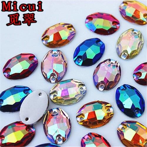 50pcs 11*16mm Oval Crystals AB Rhinestones Flat Back Sewing 2 Hole Stones Resin Beads For DIY Wedding Dress Decoration MC416
