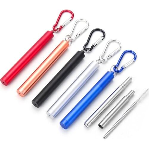 Stainless Steel Straws Portable Reusable Drinking Straws With Aluminum Alloy Collapsible Telescopic Straws Tube Sleeve