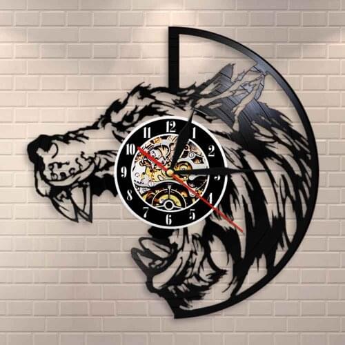 Domineering Fierce Wild Animal Wall Clock Vintage Wolf Head With Sharp teeth Vinyl Record Wall Clock Wall Watch Home Decoration