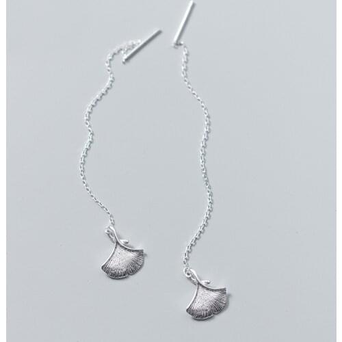 MloveAcc New Design 925 Sterling Silver Ginkgo Biloba Drop Earrings Long Chain Earrings for Women Free Shipping Brincos